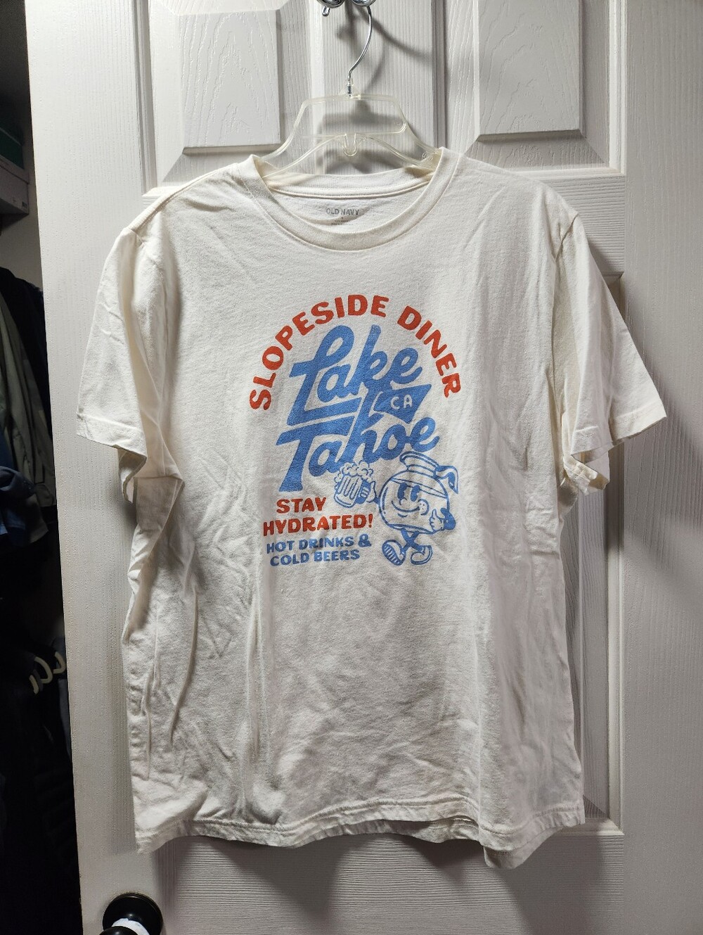Lake Tahoe Slopeside Diner Graphic Tee - White with Blue & Orange Print